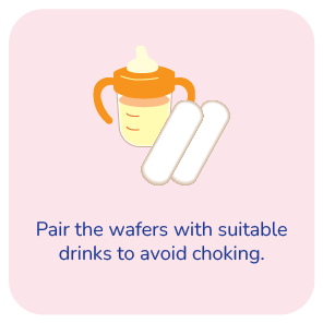 喉に詰まらせないように湯冷まし(または麦茶)などと一緒に食べさせてあげてください。